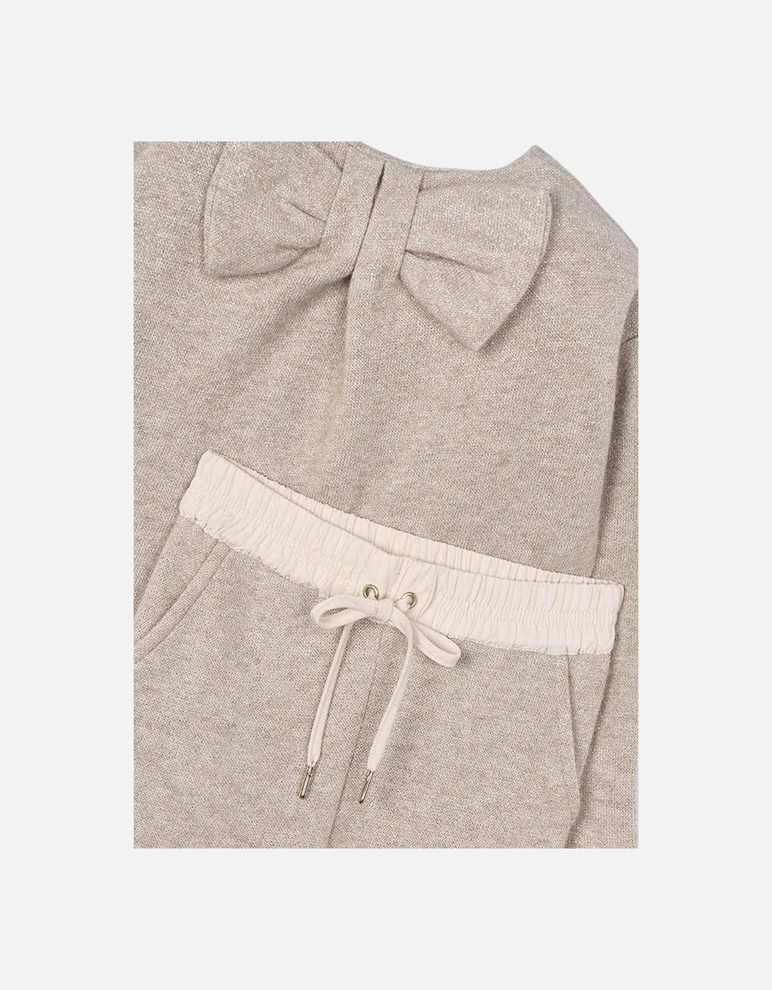 Girls Beige Shimmer Bow Tracksuit