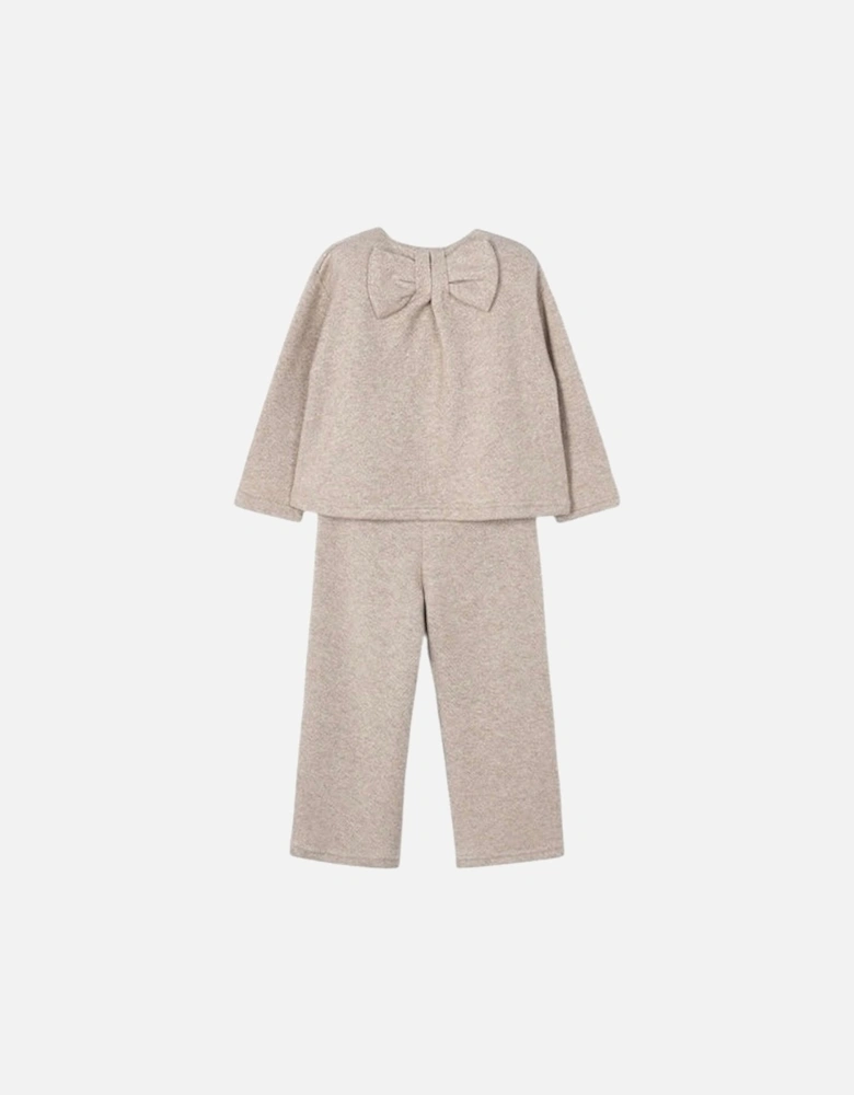Girls Beige Shimmer Bow Tracksuit