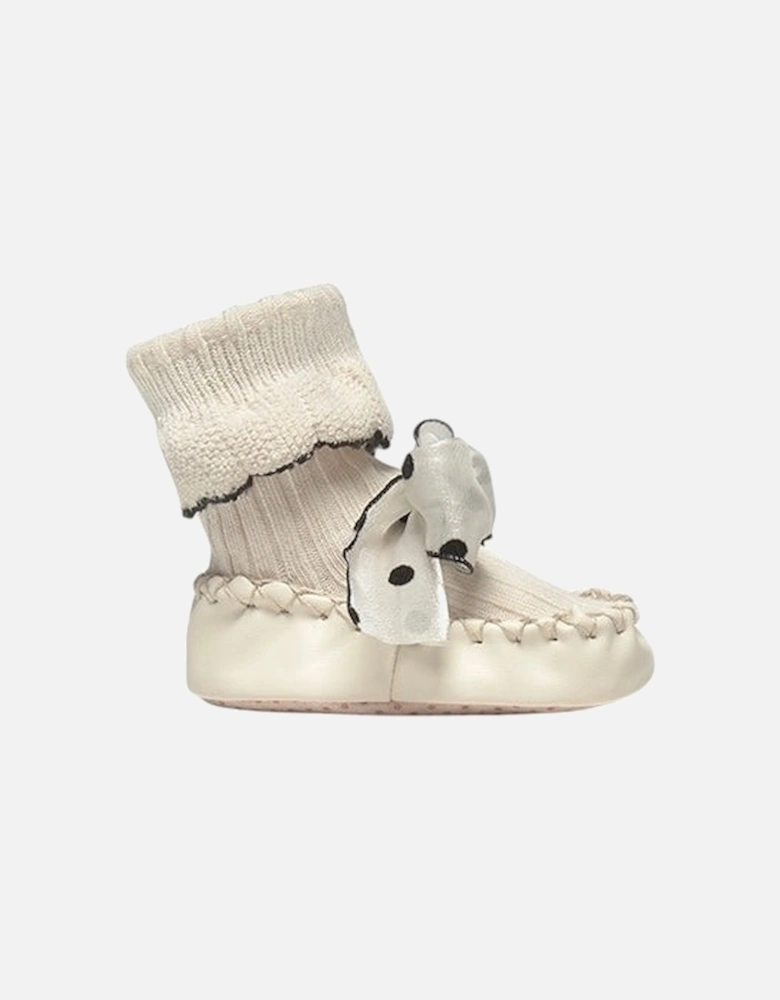 Girls Cream Bow Soft Sole Shoes