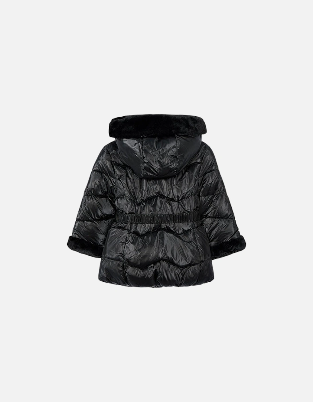 Girls Black Glossy Belted Coat