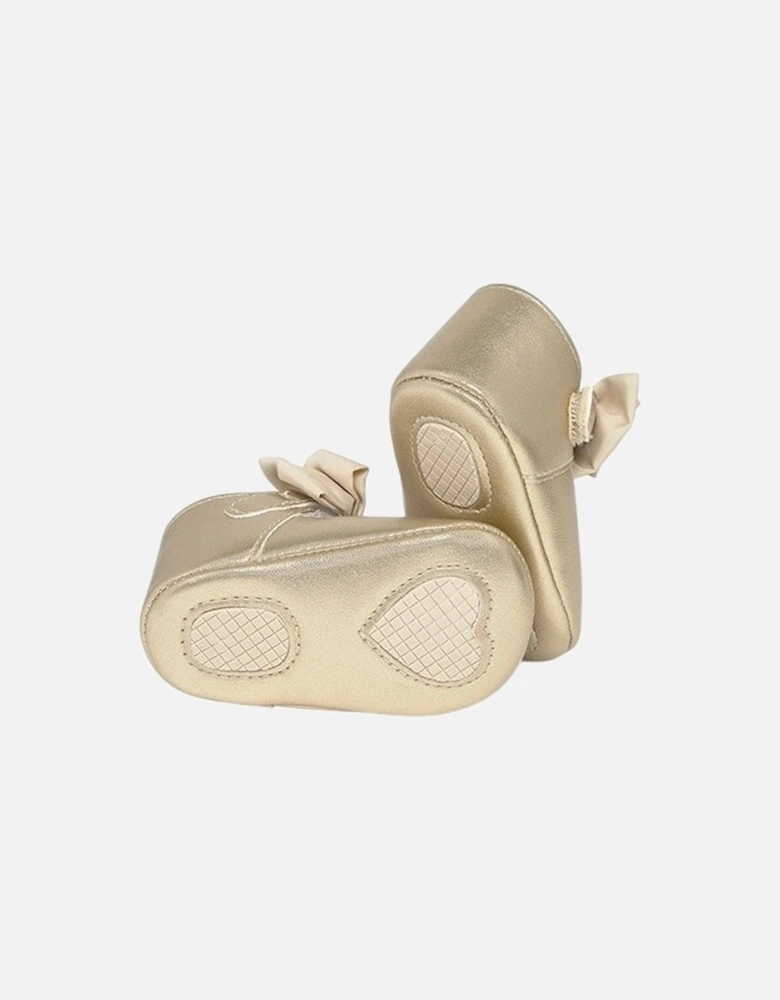 Girls Gold Bow Soft Sole Shoes