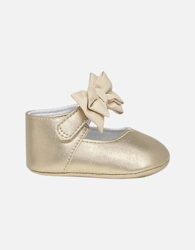 Girls Gold Bow Soft Sole Shoes