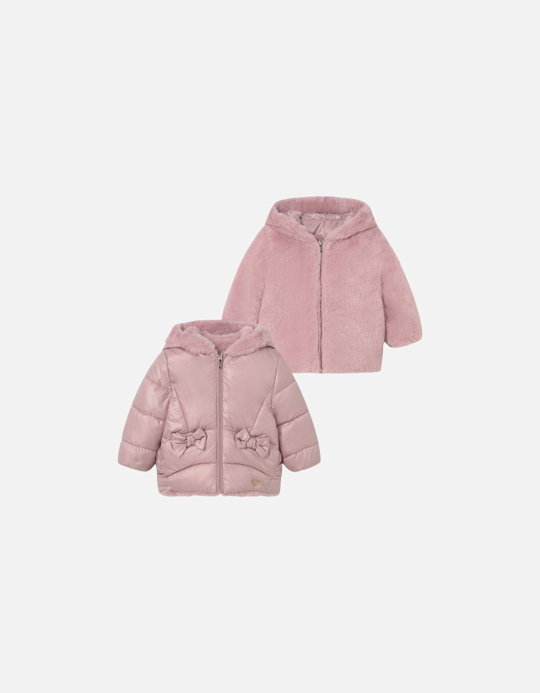 Girls Pink Reversible Fluffy Coat, 6 of 5