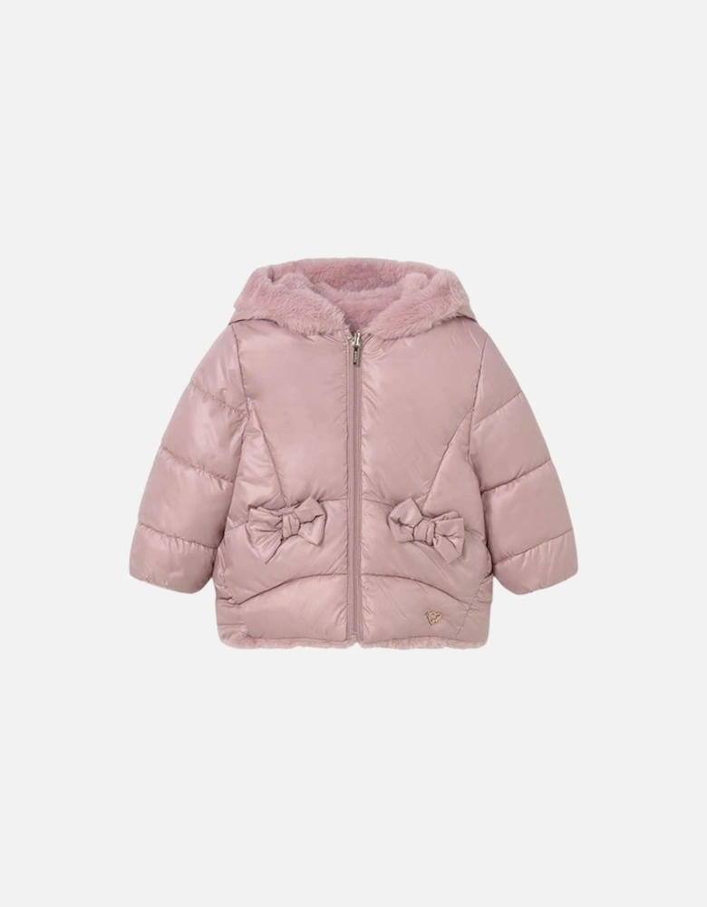 Girls Pink Reversible Fluffy Coat