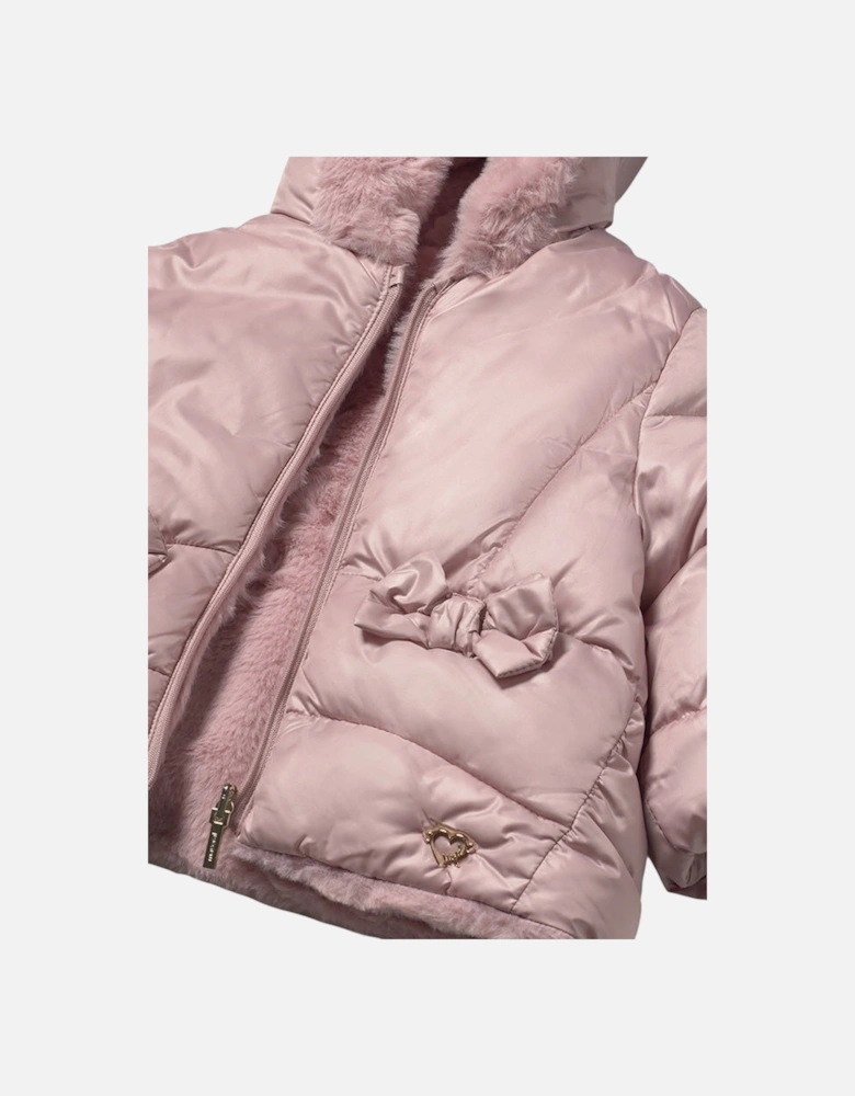 Girls Pink Reversible Fluffy Coat