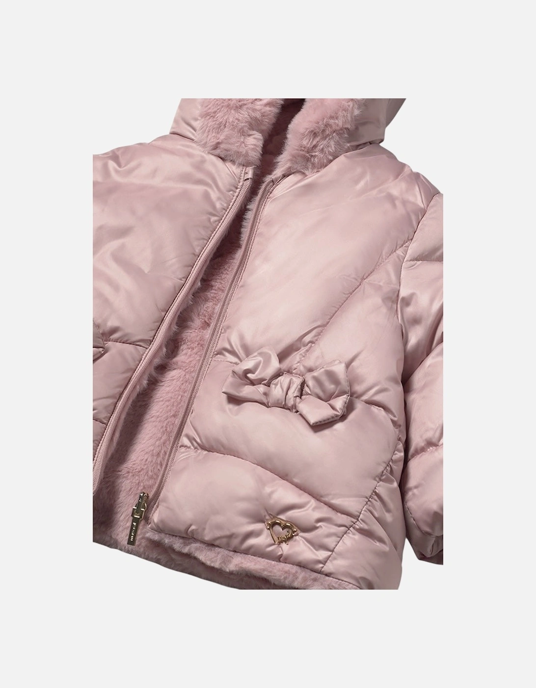 Girls Pink Reversible Fluffy Coat