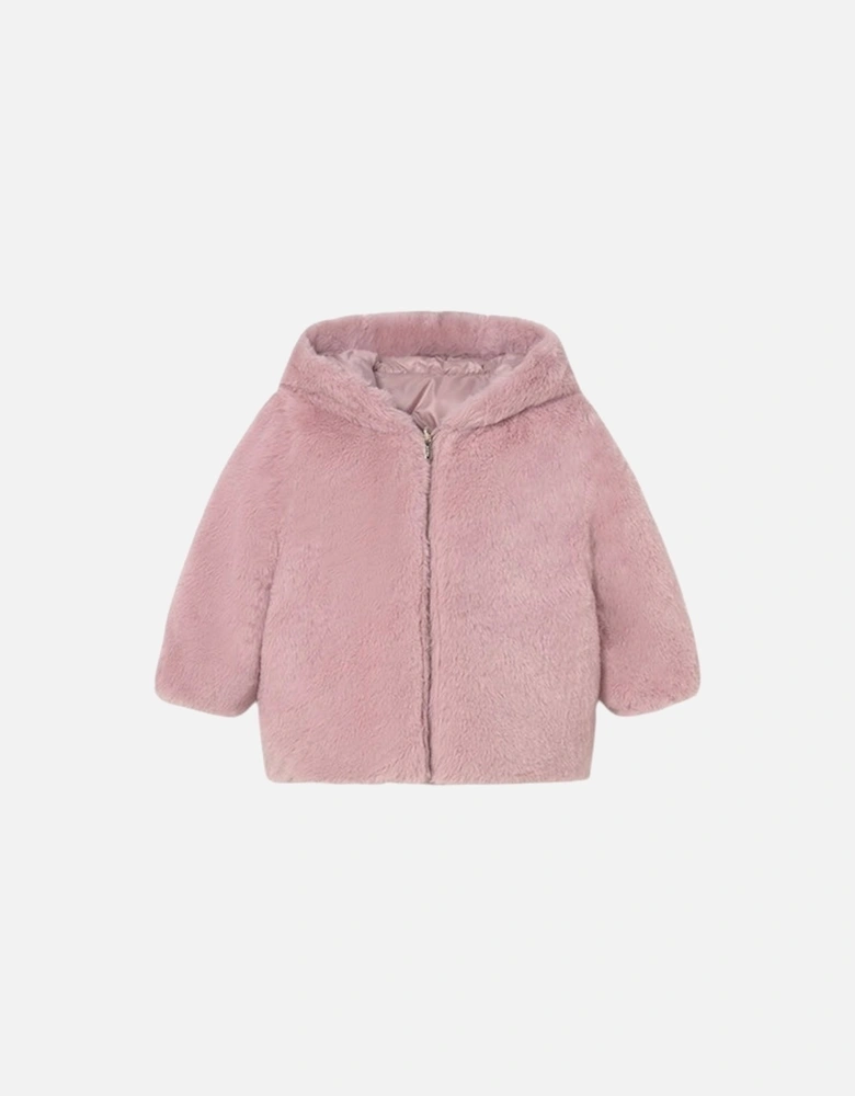 Girls Pink Reversible Fluffy Coat