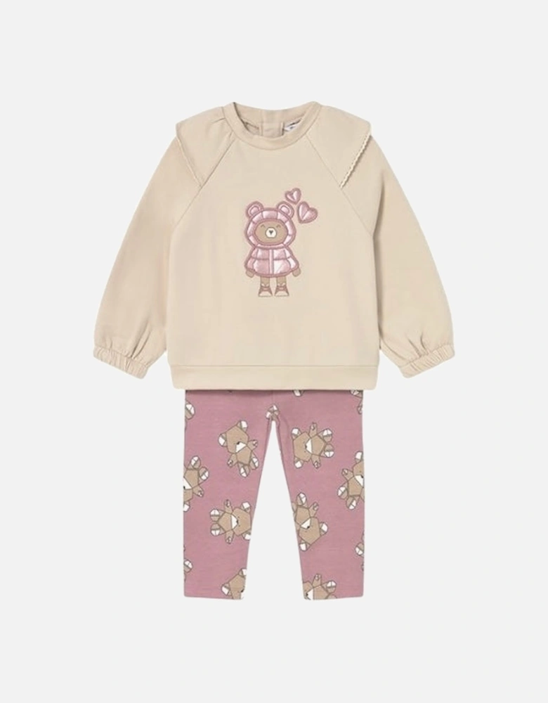 Girls Pink Bear Jumper Legging Set