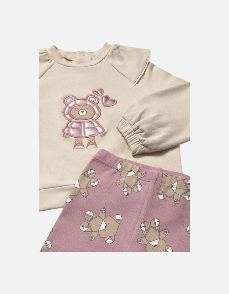 Girls Pink Bear Jumper Legging Set