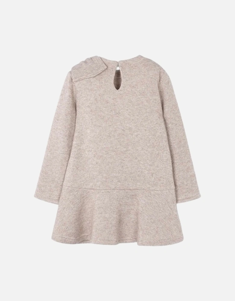 Girls Beige Shimmer Bow Dress