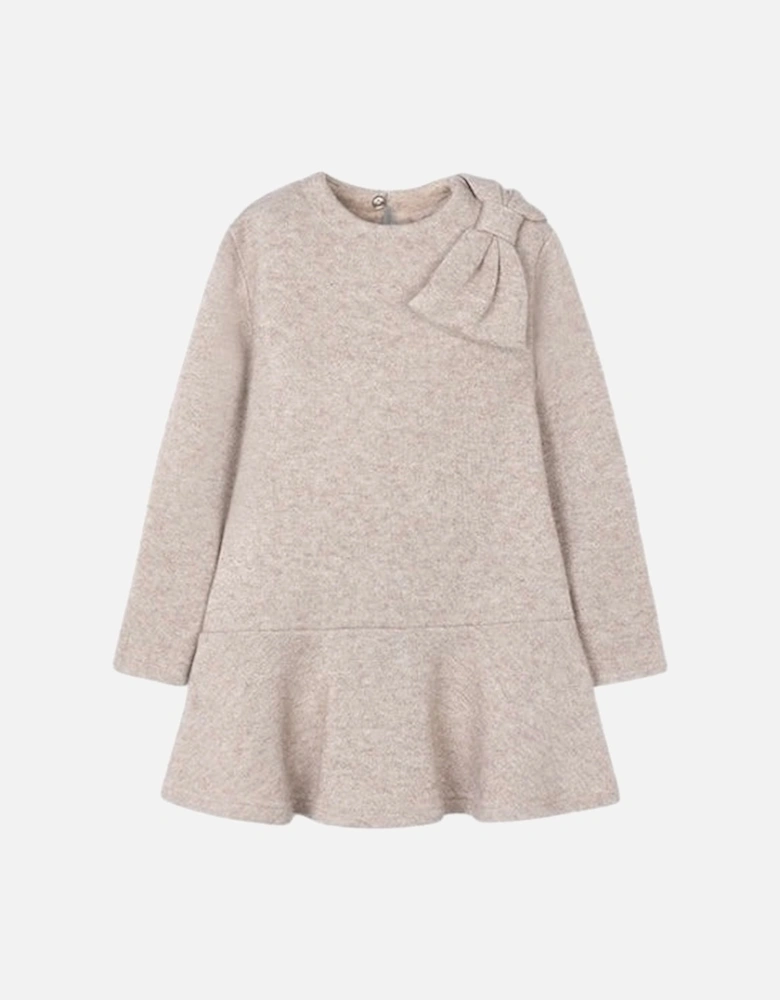 Girls Beige Shimmer Bow Dress