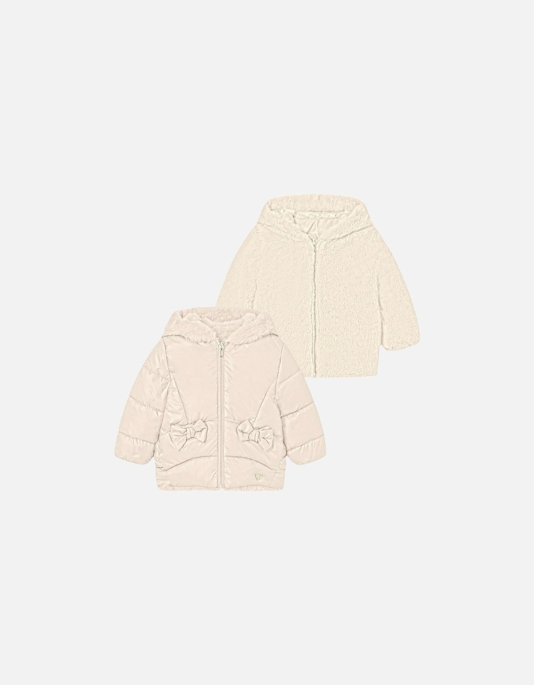 Girls Sand Reversible Fluffy Coat