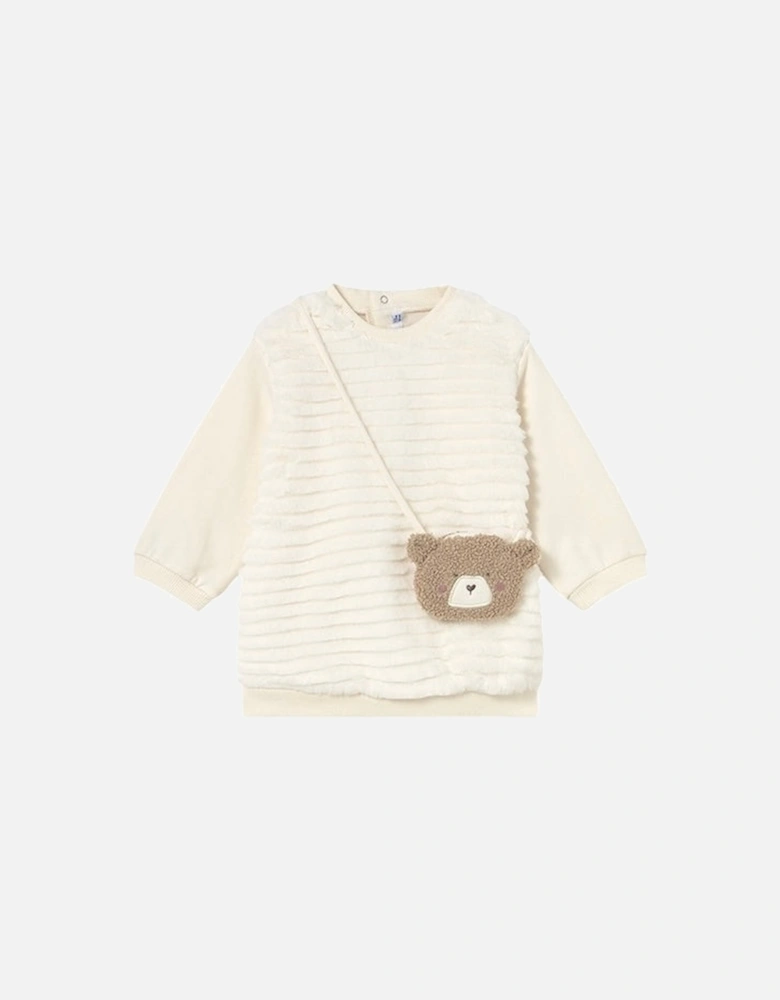 Girls Cream Fluffy Bag Dress