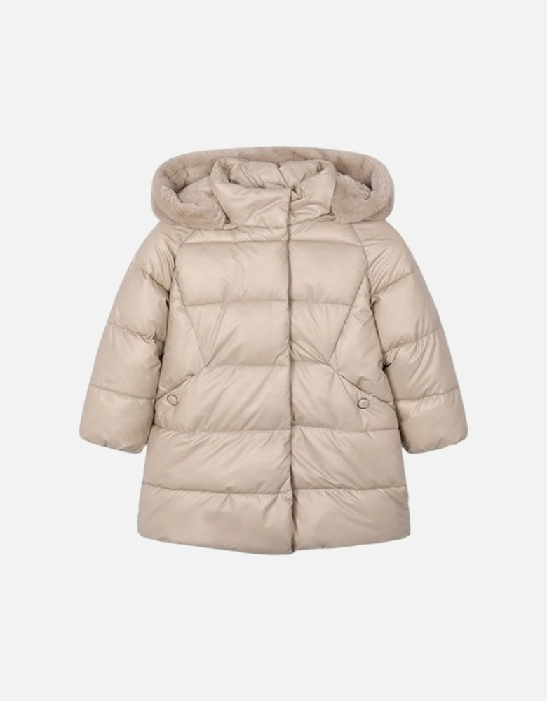 Girls Beige Long Padded Coat
