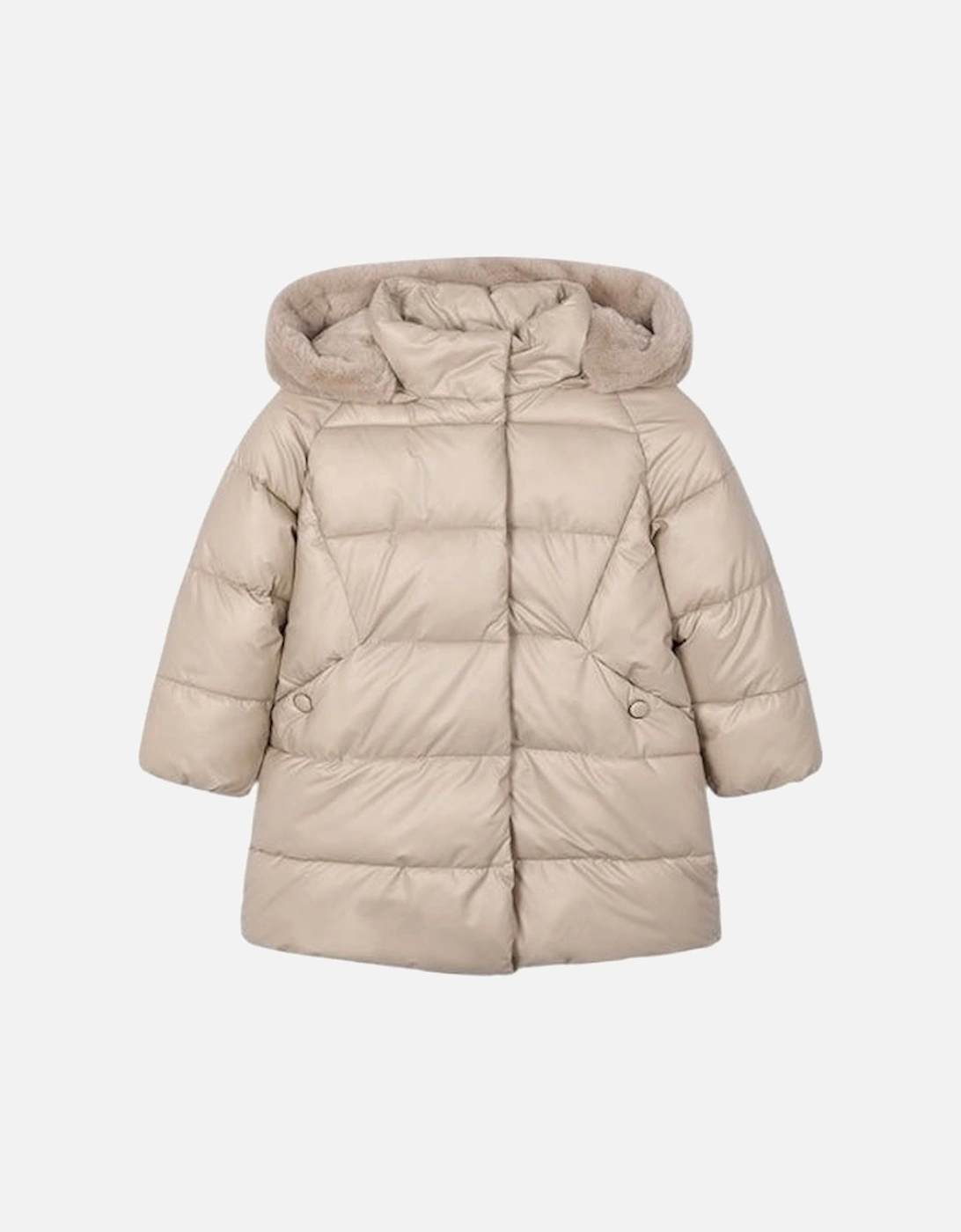 Girls Beige Long Padded Coat, 5 of 4