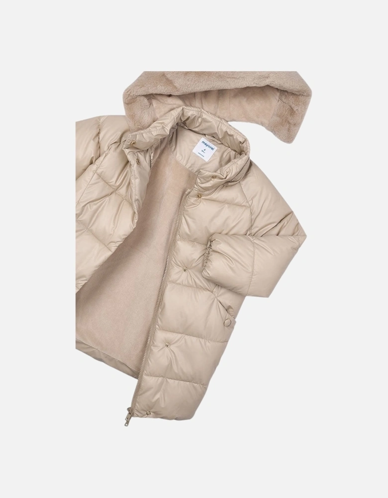 Girls Beige Long Padded Coat