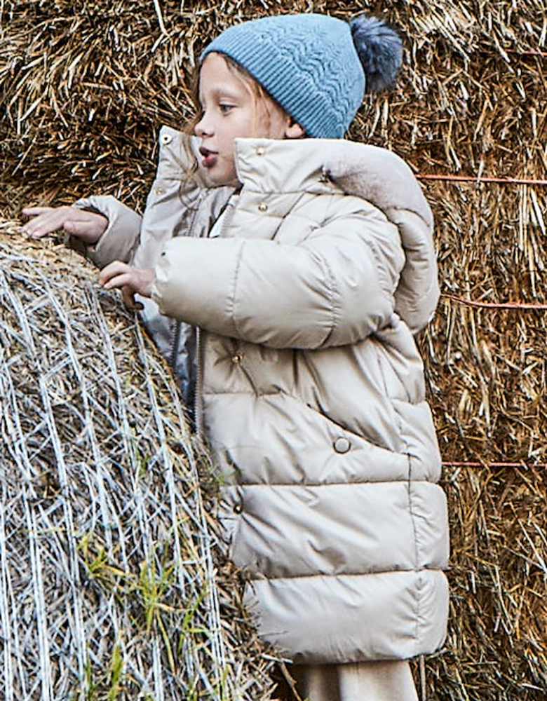 Girls Beige Long Padded Coat