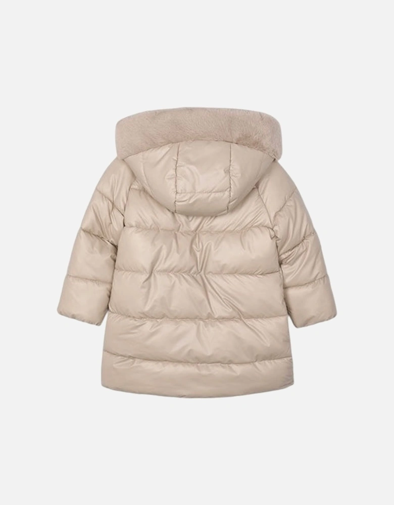 Girls Beige Long Padded Coat