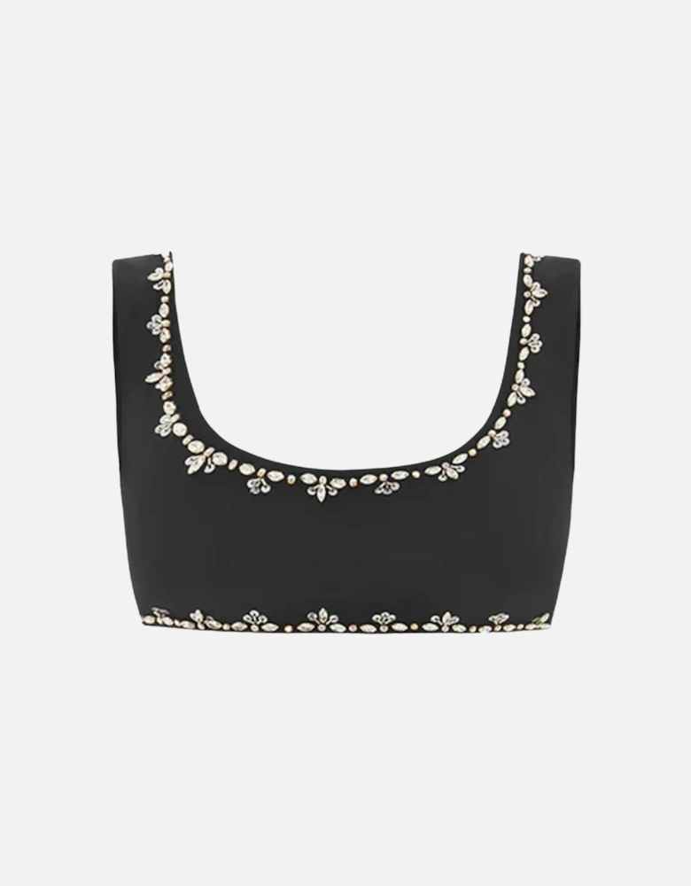 Aaliyah Hand Beaded Crystals Black Bikini Top