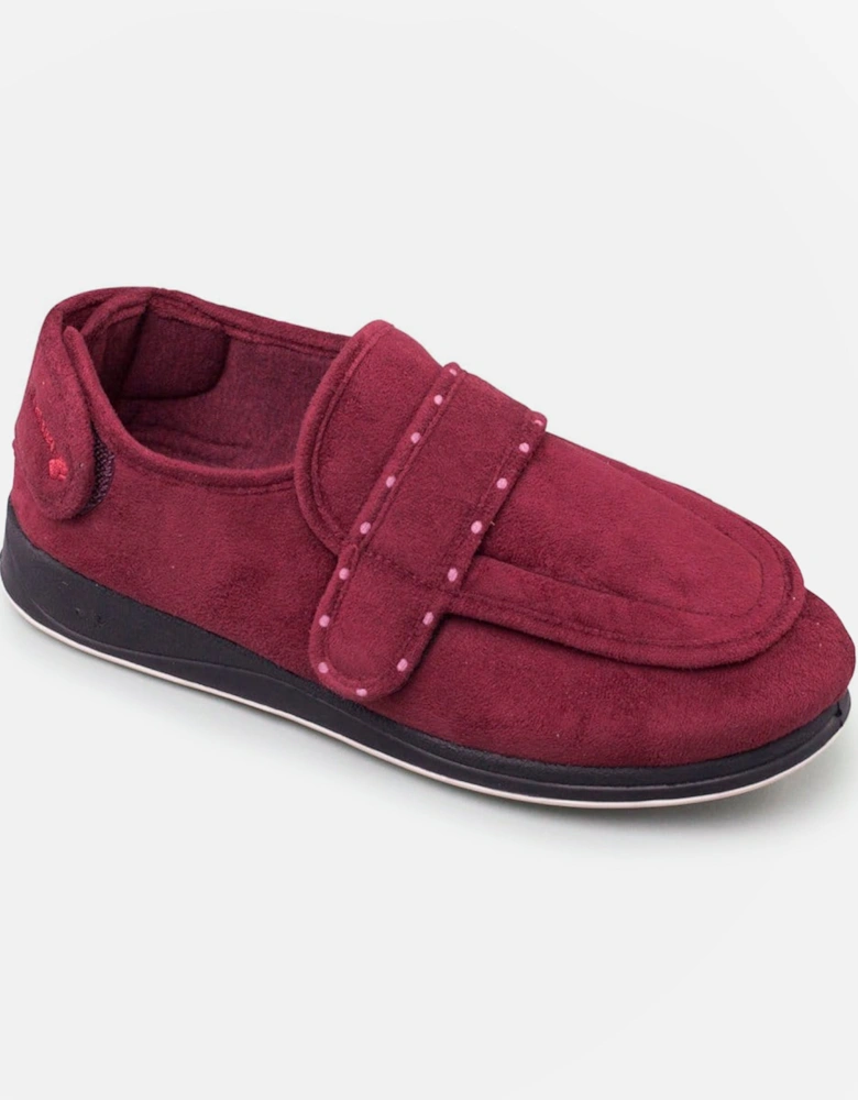 ENFOLD Womens (EE Fit) Touch Fasten Full Slippers Burgundy