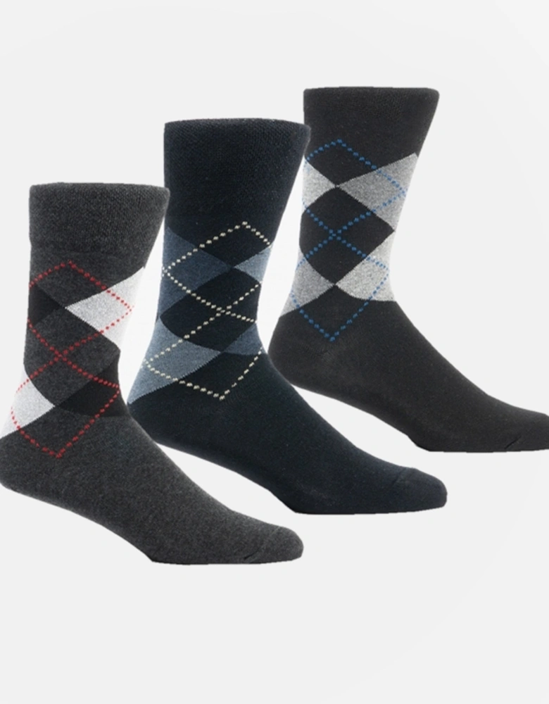 ARGYLE 3 Pack Diabetic Mens Socks Navy/Grey: One Size