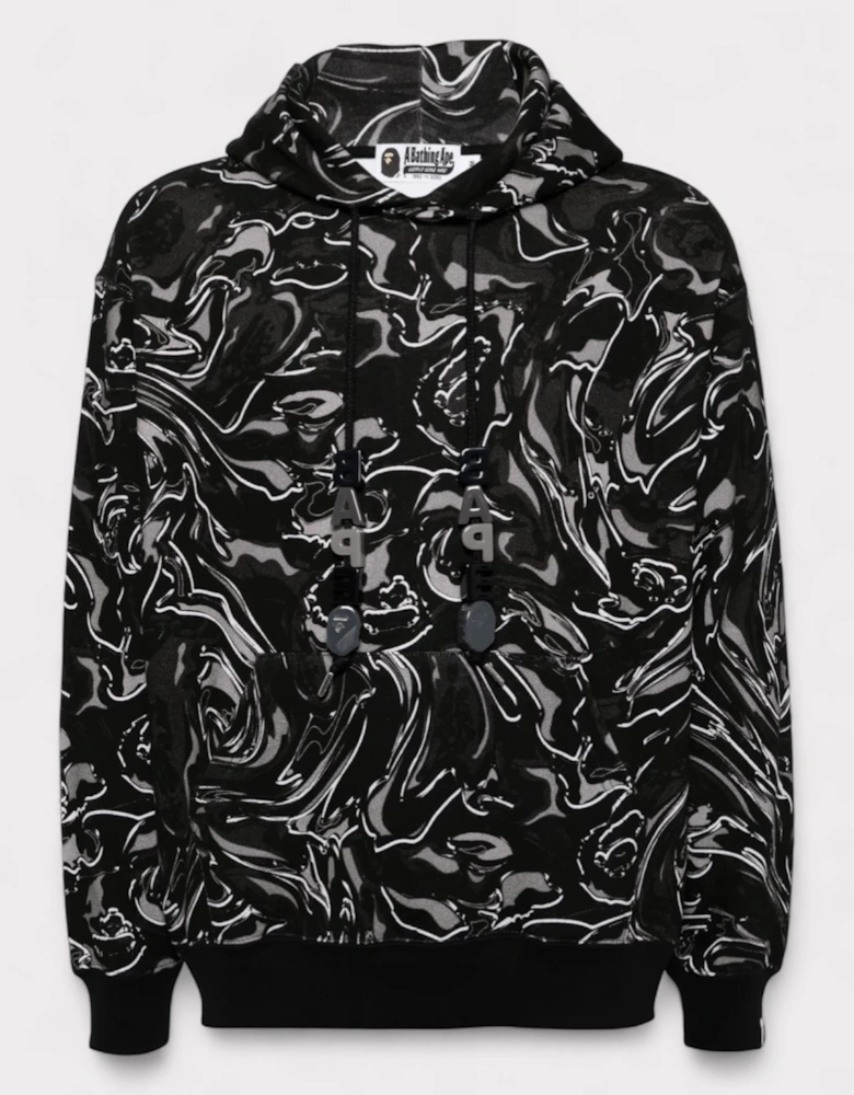 Marble Graphic Print Hoodie Black