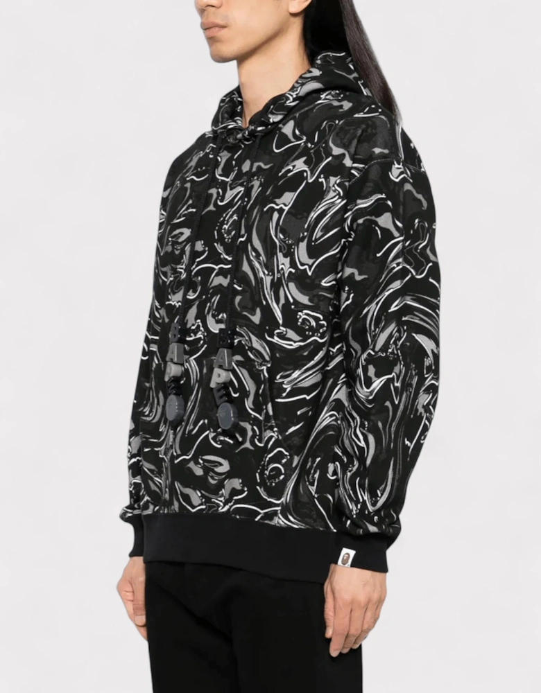 Marble Graphic Print Hoodie Black