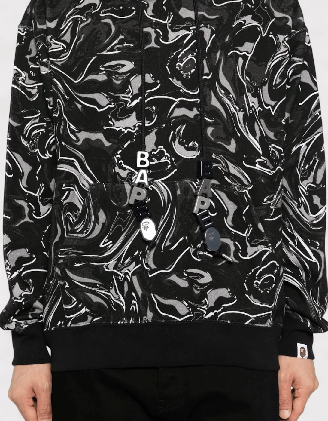 Marble Graphic Print Hoodie Black