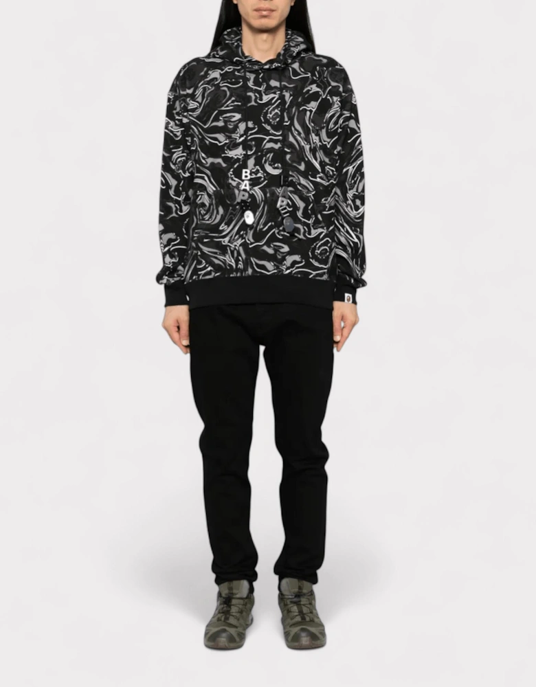 Marble Graphic Print Hoodie Black