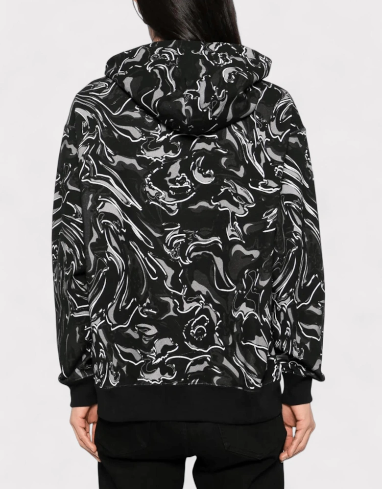 Marble Graphic Print Hoodie Black
