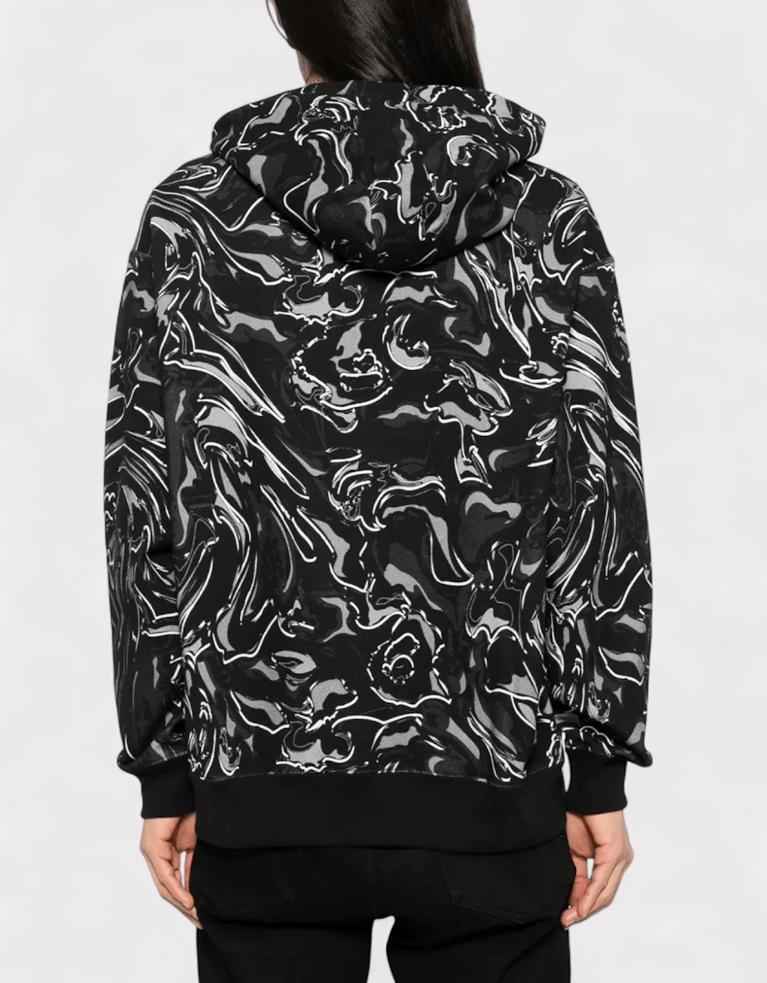 Marble Graphic Print Hoodie Black