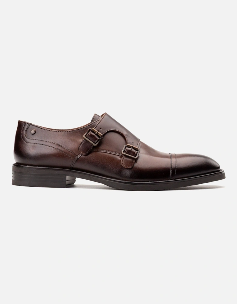London Taper Leather Men's Brown Double Monk Shoes