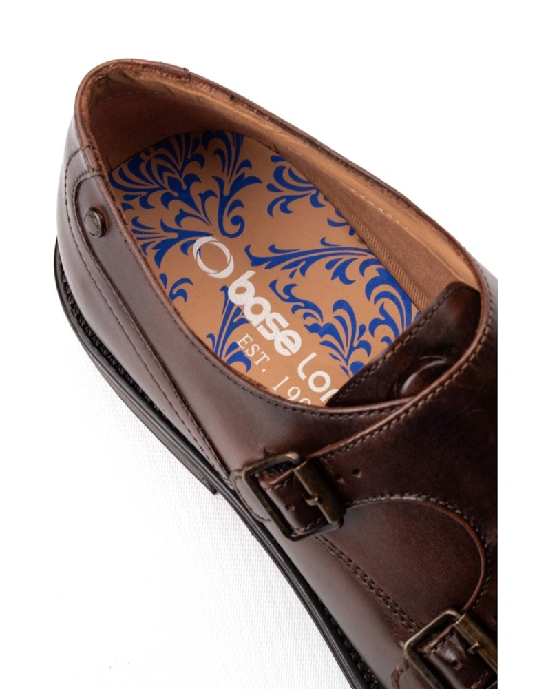 London Taper Leather Men's Brown Double Monk Shoes