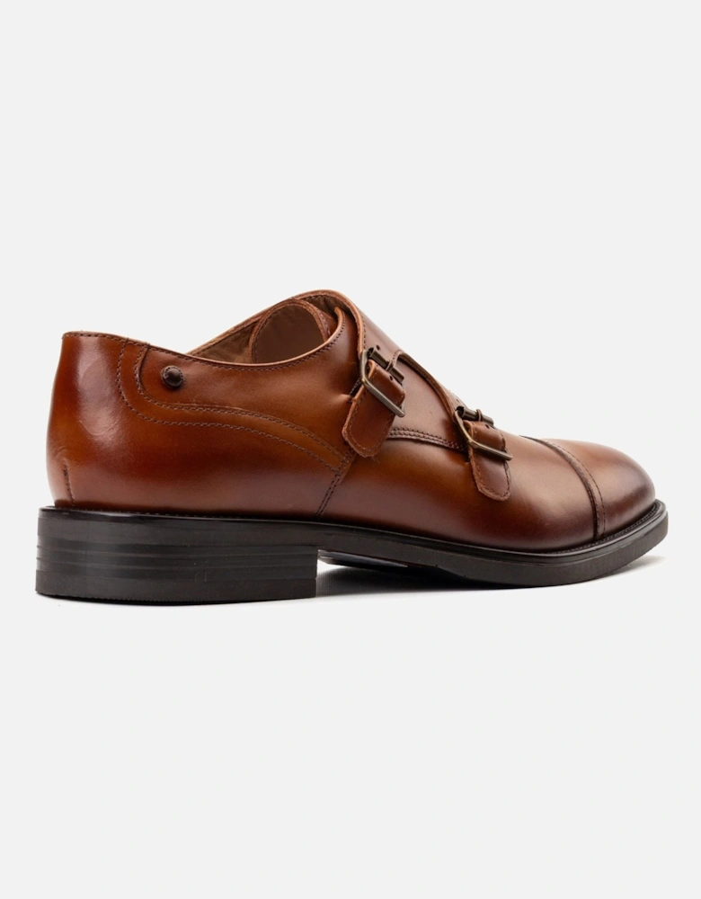 London Taper Leather Men's Tan Double Monk Shoes