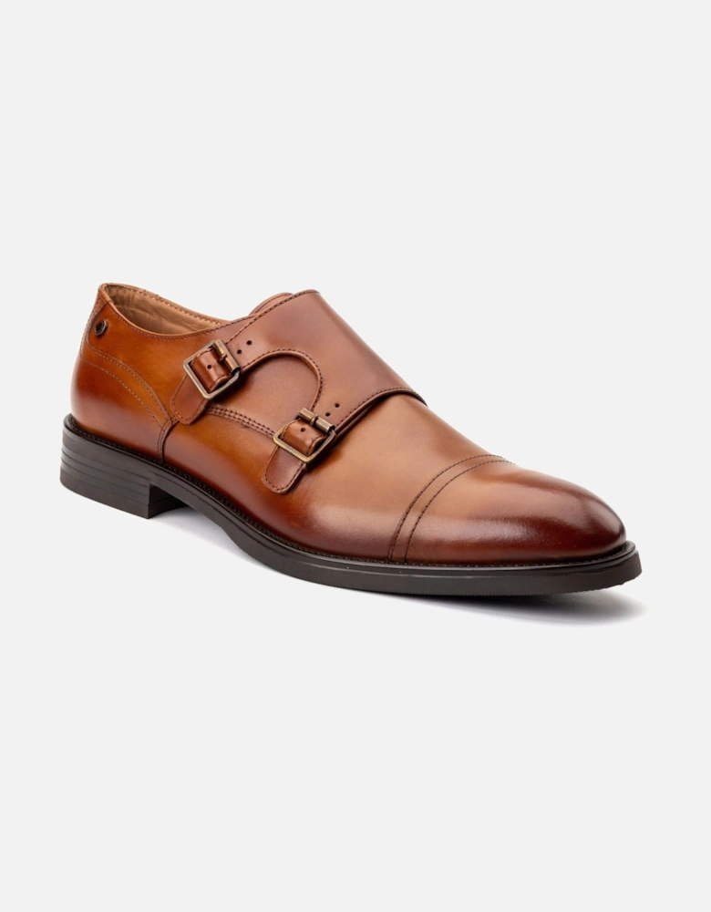 London Taper Leather Men's Tan Double Monk Shoes