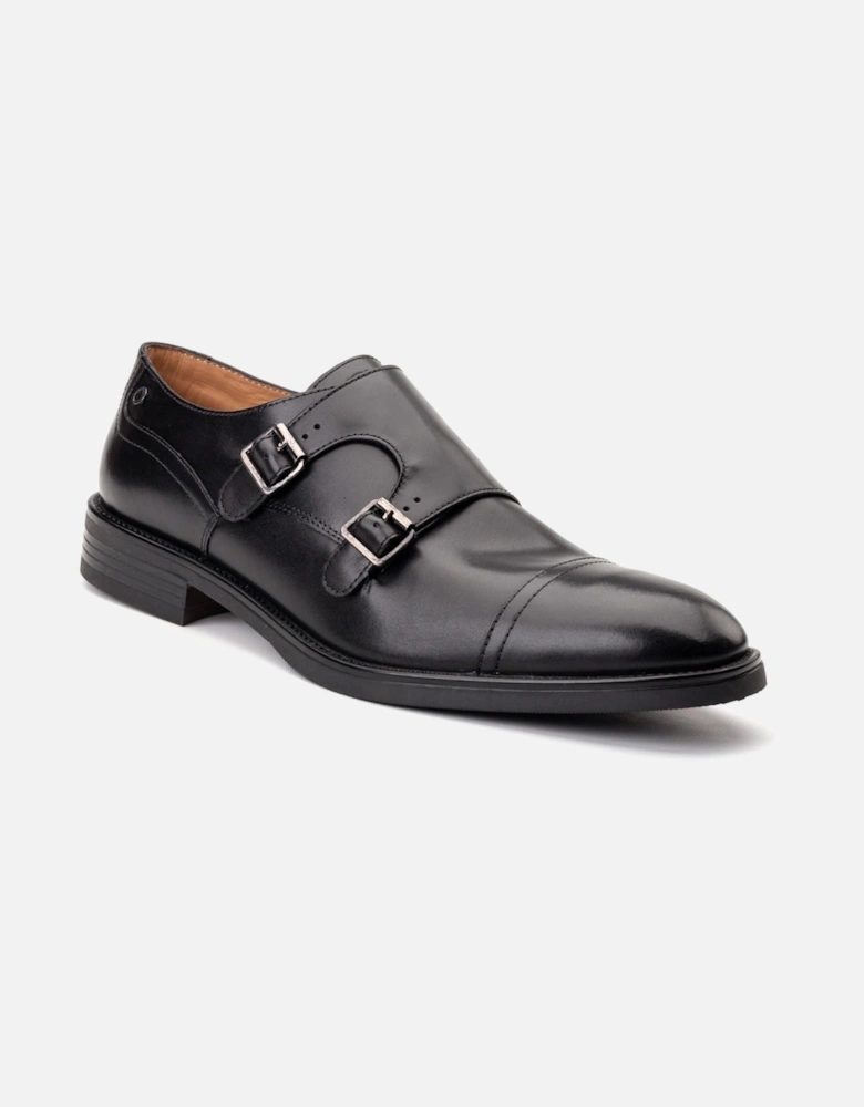 London Taper Leather Men's Black Double Monk Shoes