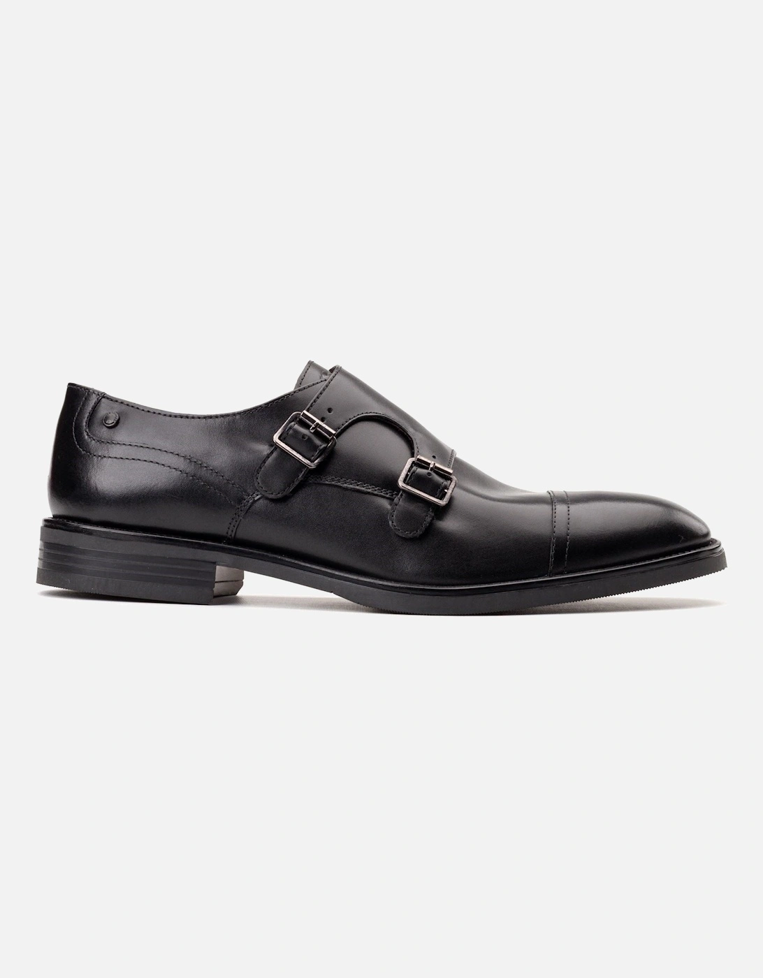 London Taper Leather Men's Black Double Monk Shoes
