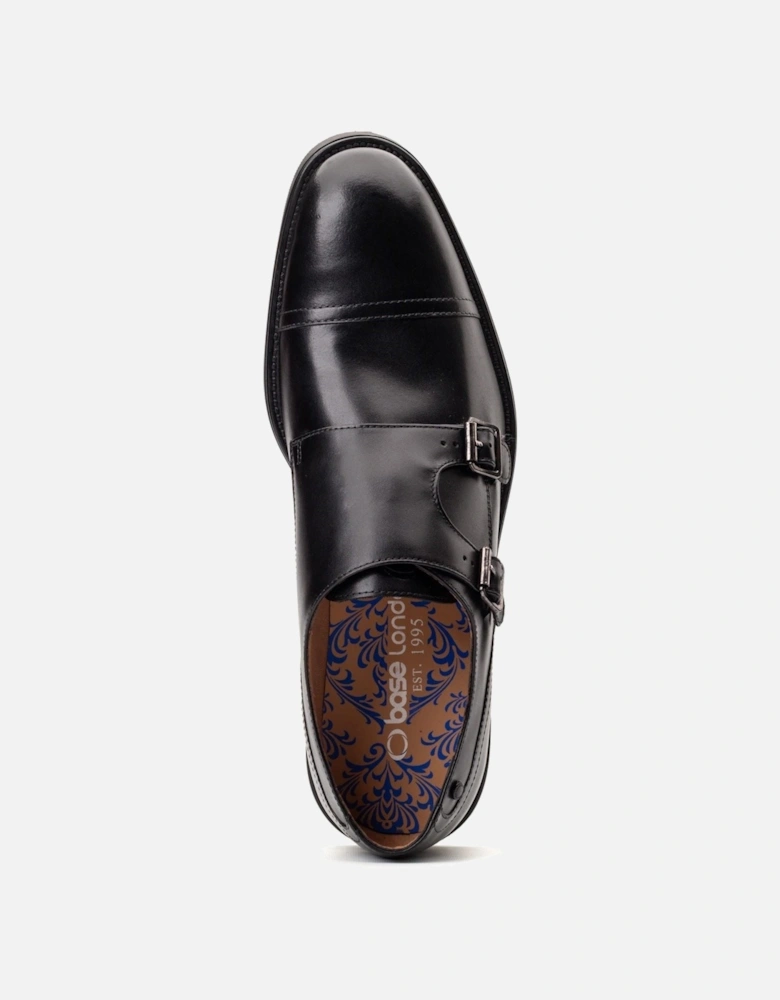 London Taper Leather Men's Black Double Monk Shoes