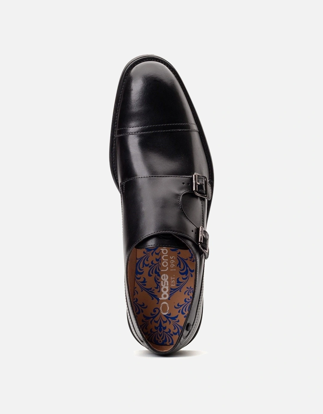 London Taper Leather Men's Black Double Monk Shoes