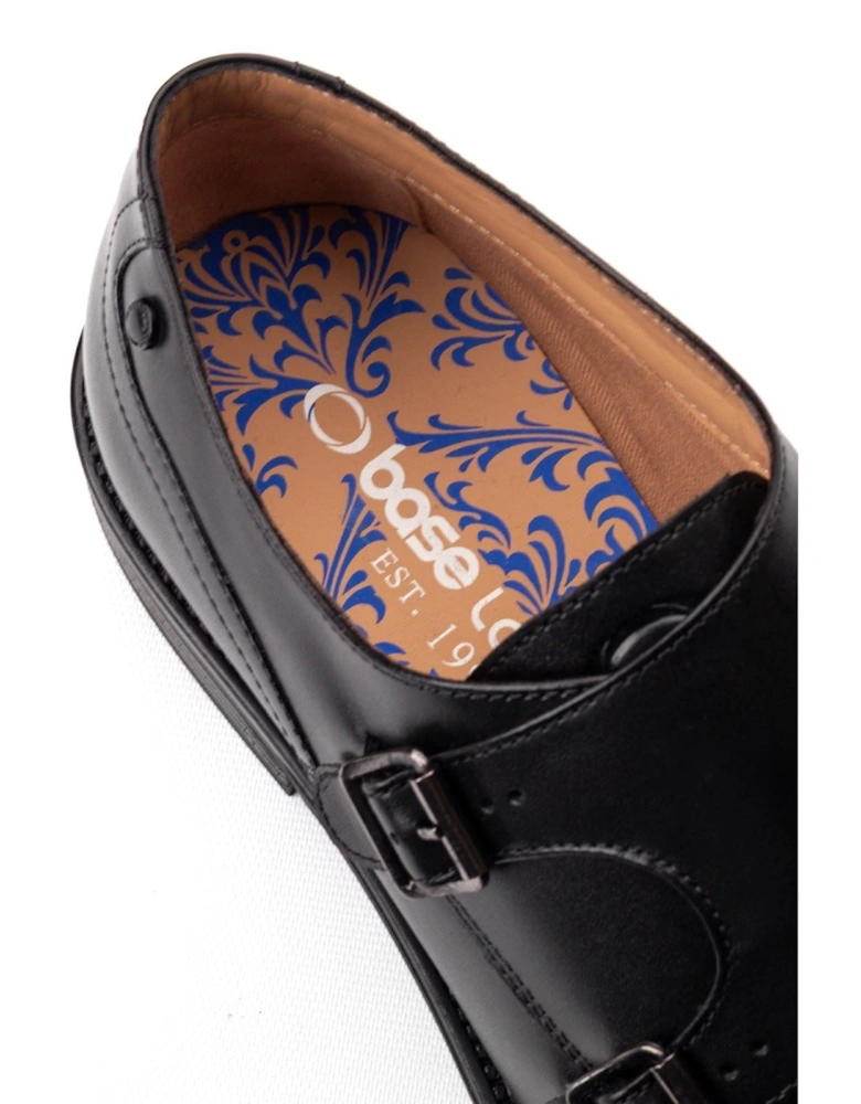 London Taper Leather Men's Black Double Monk Shoes