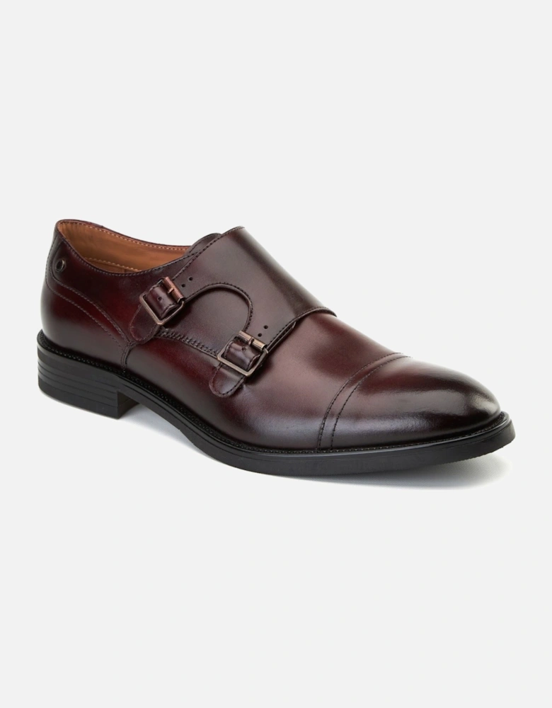 London Taper Leather Men's Bordo Double Monk Shoes
