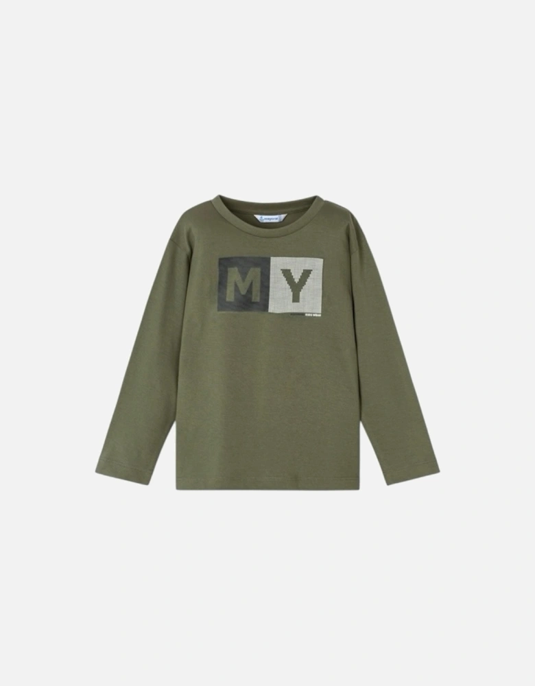 Boys Khaki Green Logo Top