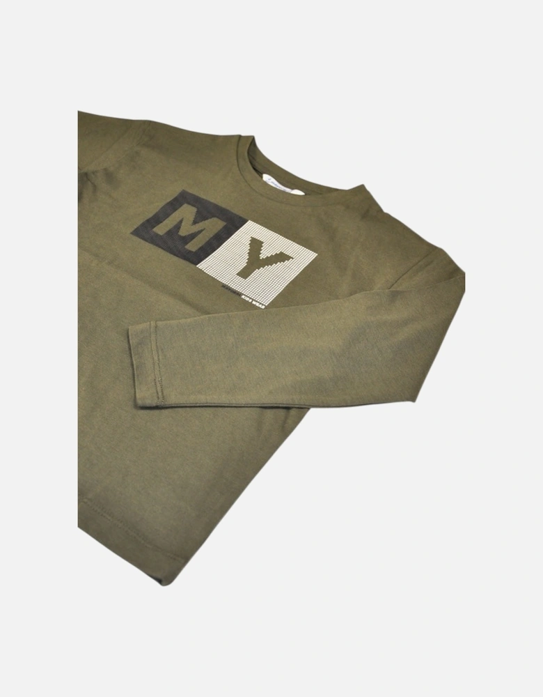 Boys Khaki Green Logo Top