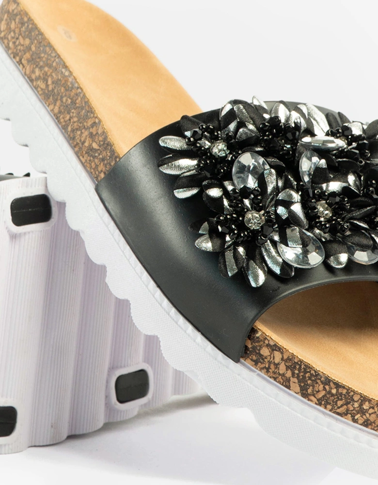 GLITZY Womens Slides Black