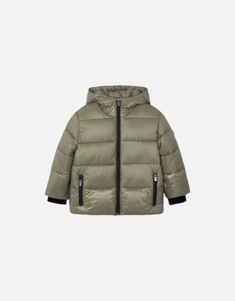 Boys Green Glossy Puffer Coat