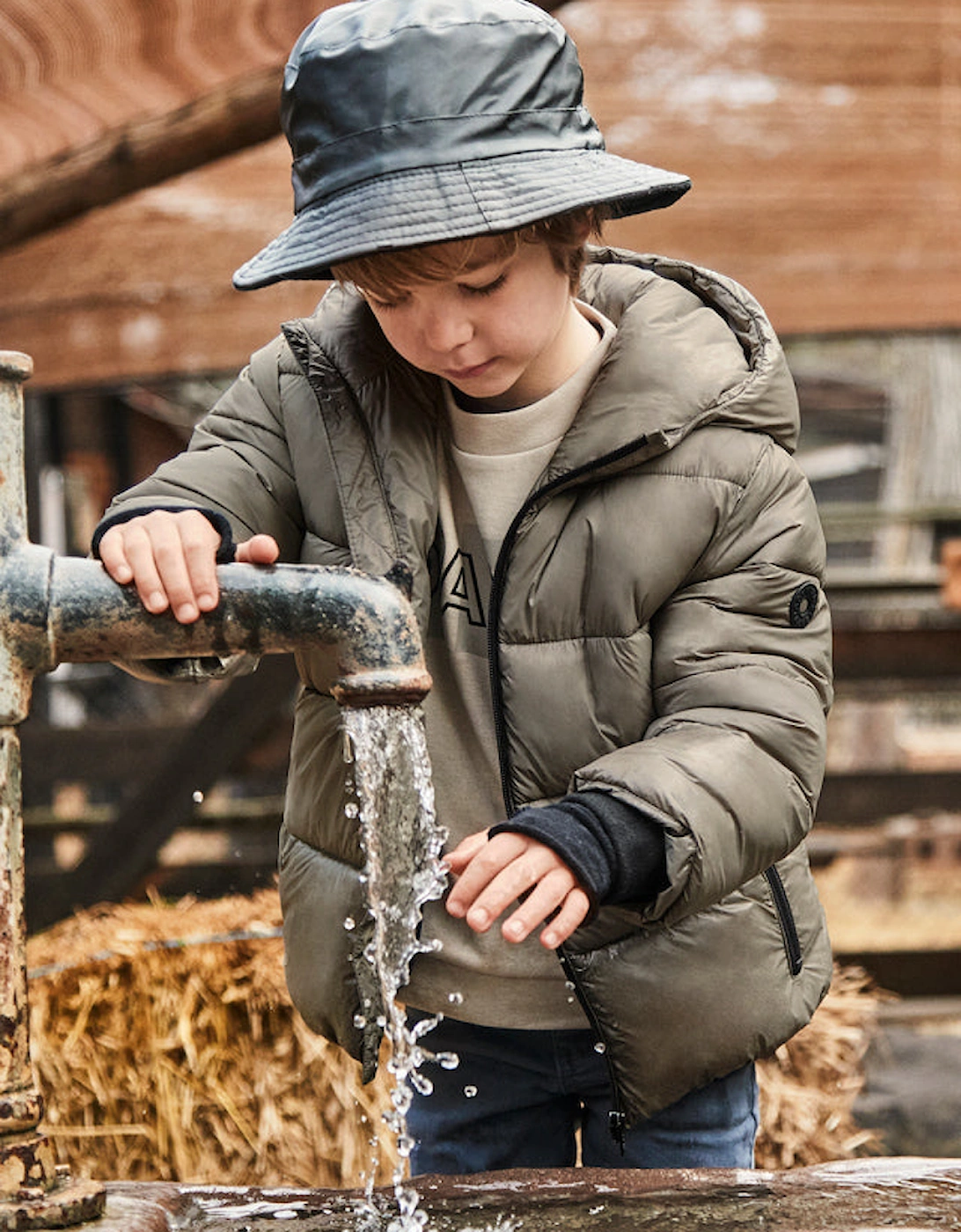 Boys Green Glossy Puffer Coat