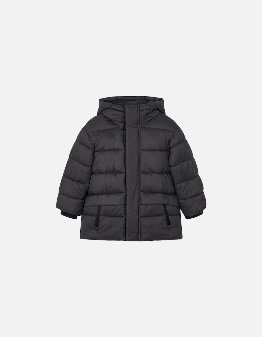 Boys Black Long Padded Coat, 6 of 5