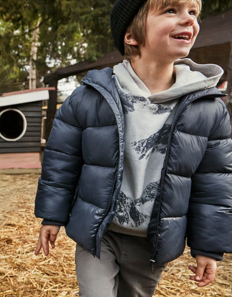 Boys Blue Glossy Puffer Coat