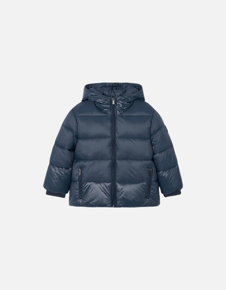 Boys Blue Glossy Puffer Coat