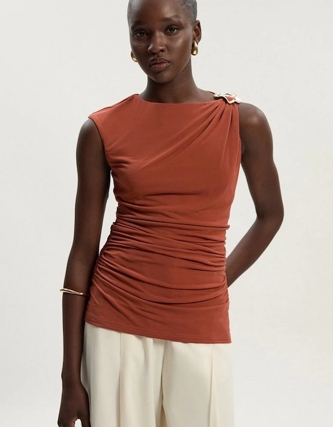 Drapey Crepe Trim Detail Ruched Top, 4 of 3